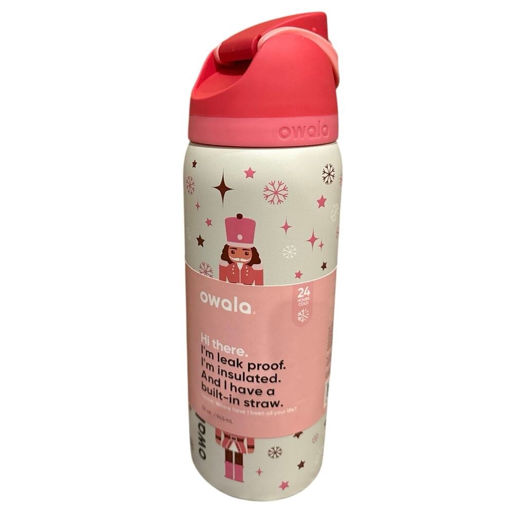 NIB Owala FreeSip Stainless Steel 32 oz Pink Nutcracker Holiday Water Bottle